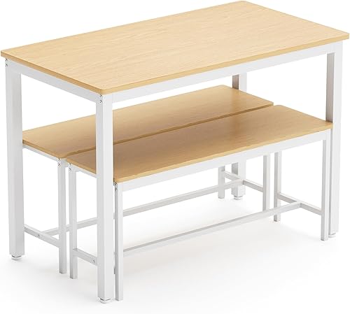 Miniatura 7 de Dining Table Set, Bar Table with 2 Dining Benches, Kitchen Table Counter with Chairs, for Kitchen Breakfast Table, Living Room, Party Room, Natural