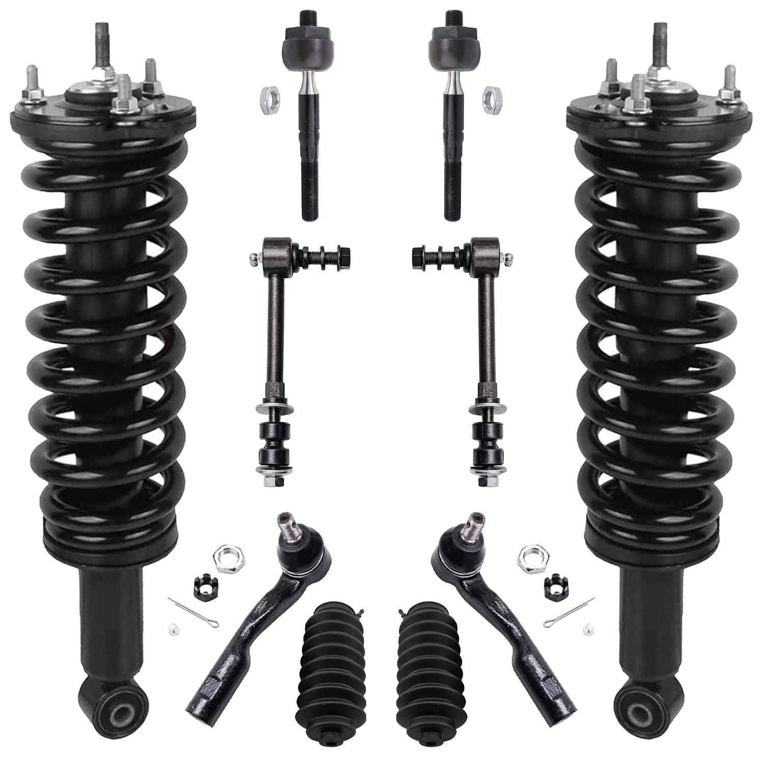 Kit de Suspensão Dianteira Detroit Axle para Toyota Tundra 2003-2006 - 2 Amortecedores com Molas, 2 Links de Barra Estabilizadora, 4 Braços de Direção e 2 Capas de Substituição