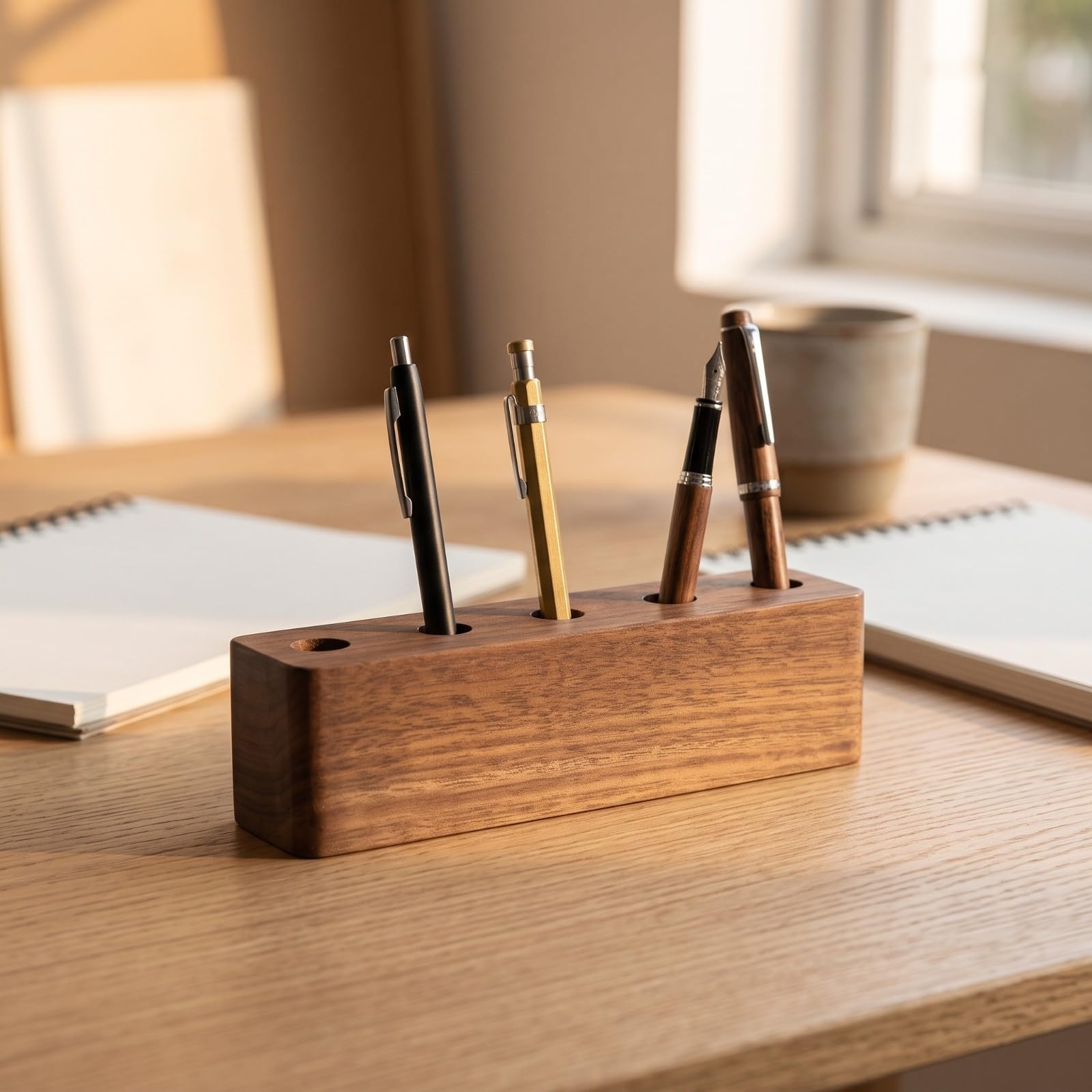 kowaku Portalápices Madera Decorativo | Resistente, portabolígrafos Escritorio, Estable, Organizador, para Oficina, Profesionales, Estudiantes, 10 Orificios