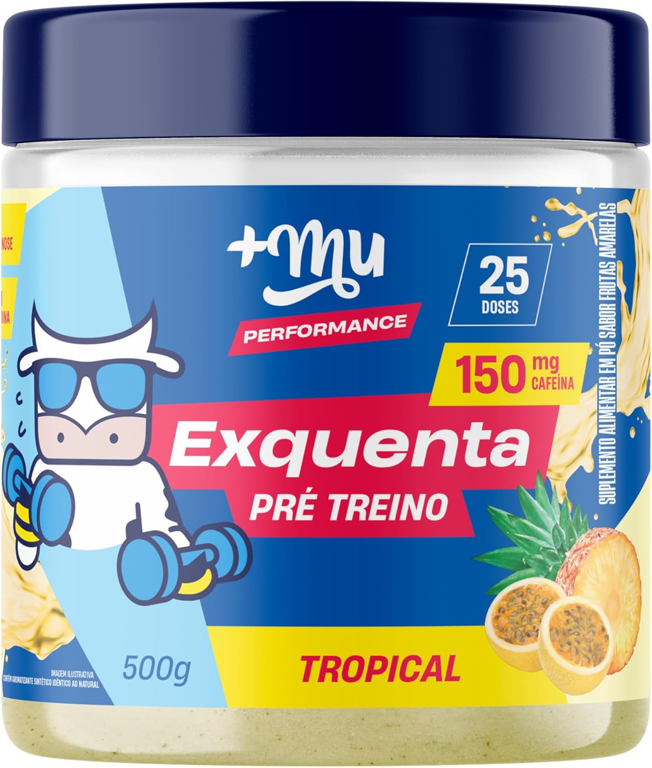 Pré treino, +Mu, Exquenta, Sabor Tropical, Com Cafeína, Palatinose e Taurina - 500g