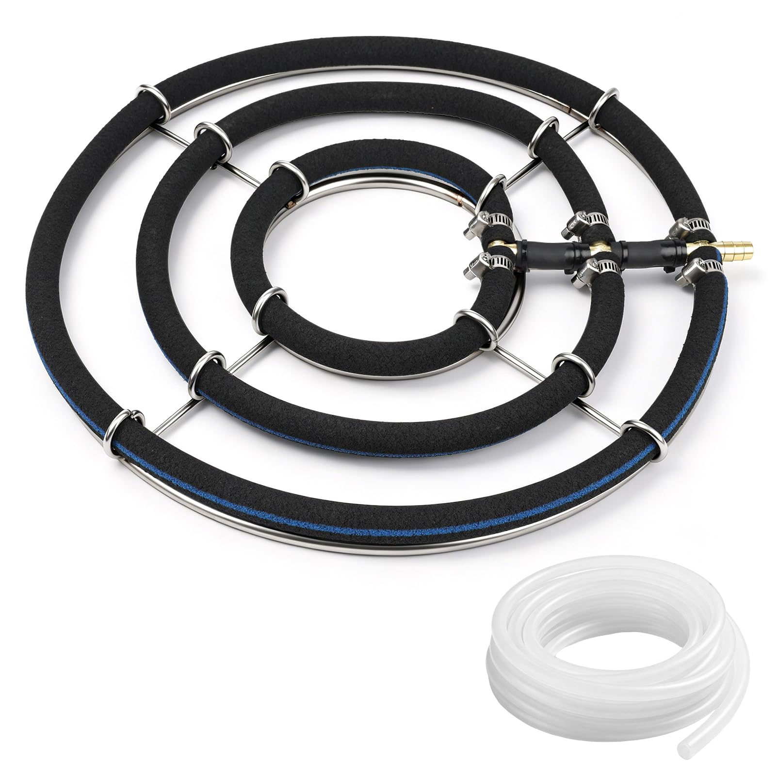 Belüfterring Koi Teich Belüftung Sauerstoff φ35cm, Belüftungsring 3-in-1 Ringe teichbelüfter für große teiche, Rohrdurchmesser 8mm, Teichbelüfter mit φ9mm Schlauch 5m, für Gartenteiche, Aquarium