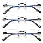 HIYANJN Frameless Reading Glasses Blue Light Blocking Rimless Computer Reader For men Lightweight Eyeglasses(3-Pack,1.75)