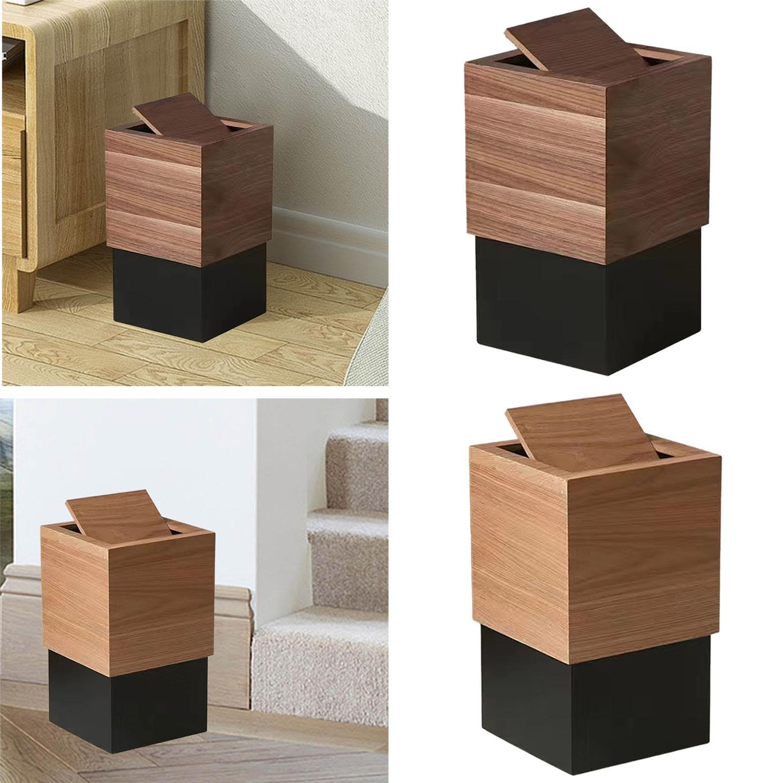 CALANDIS® Wood Trash Bin Cover Wood Trash Can with Lid for Bathroom Living Room Dark Brown | Trash Cans & Wastebaskets | Household Supplies & Cleaning 2