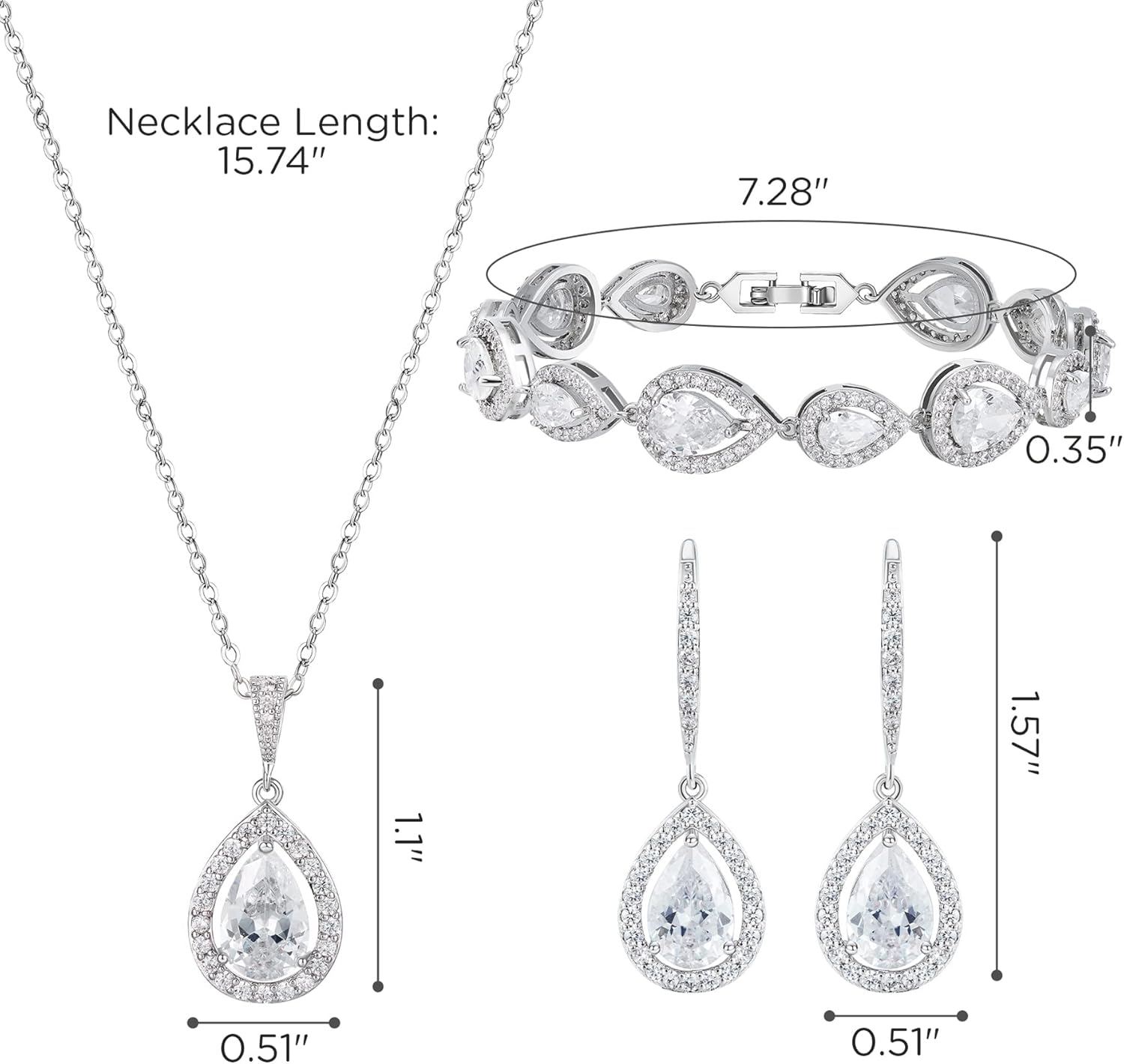 SWEETV Jewelry Set for Women, Teardrop Cubic Zirconia Bridal Backdrop Necklace Earrings Set, Wedding Party Prom Jewelry for Bride Bridesmaid - Image 6