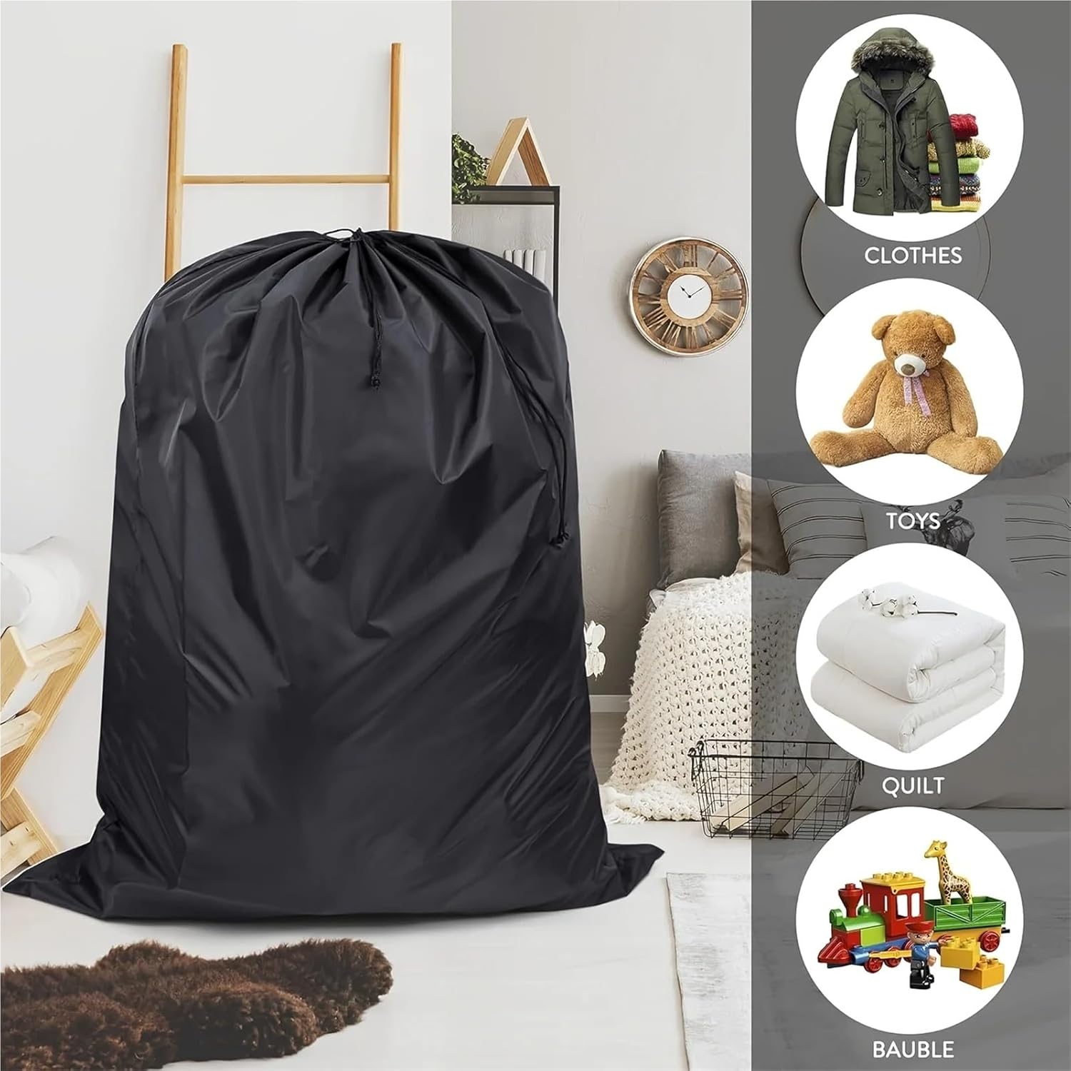 Heavy Duty Extra Large Storage Bags, 47 x 37inch Laundry Drawstring Bag(1pc 90x120cm)