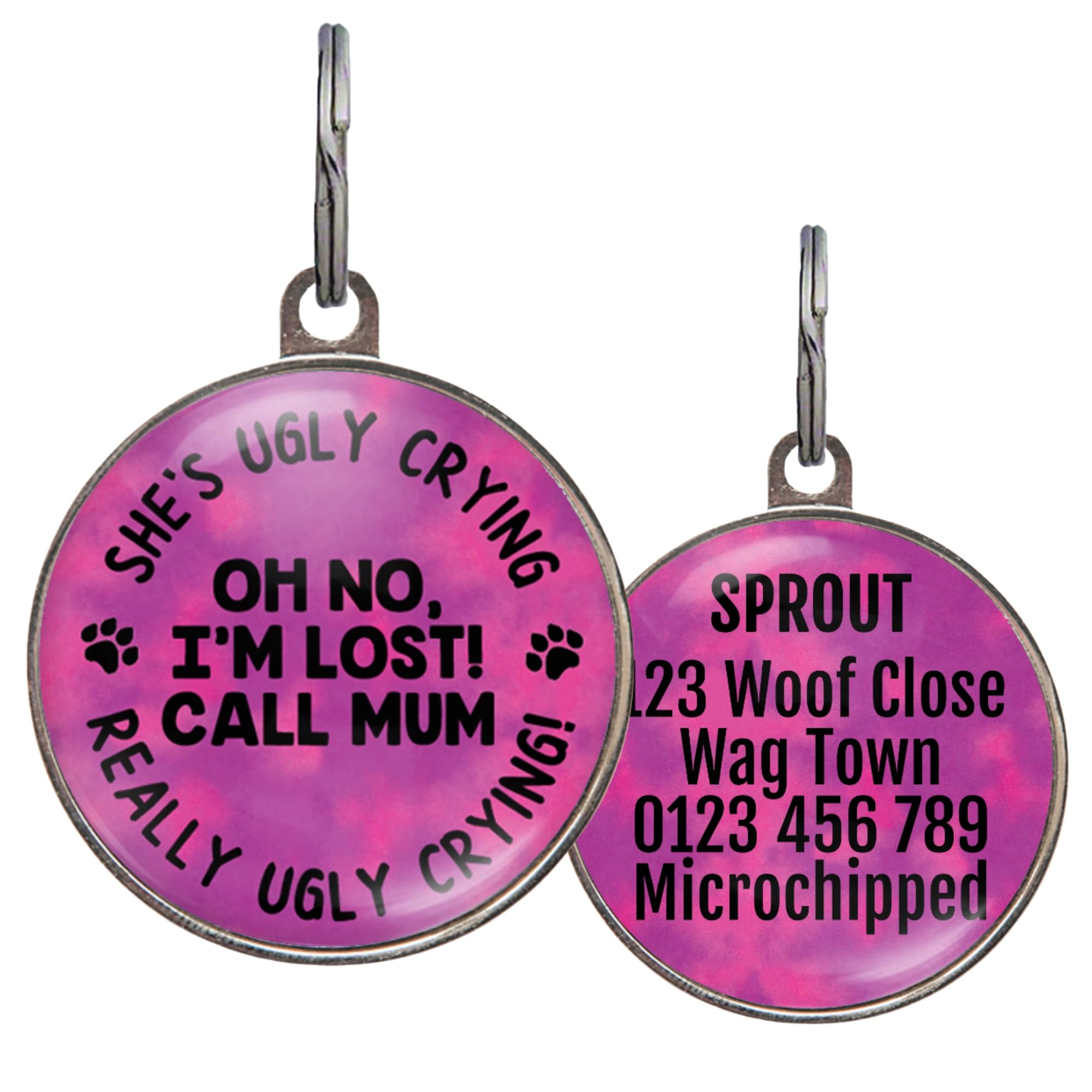 Funny Dog Tag – UK Made - Customised, 36 Colour Options, 2 Sizes for Dogs & Cats – Oh No I’m Lost! Call Mum – Waterproof, Double-Sided Pet ID – Funny Safety Tag