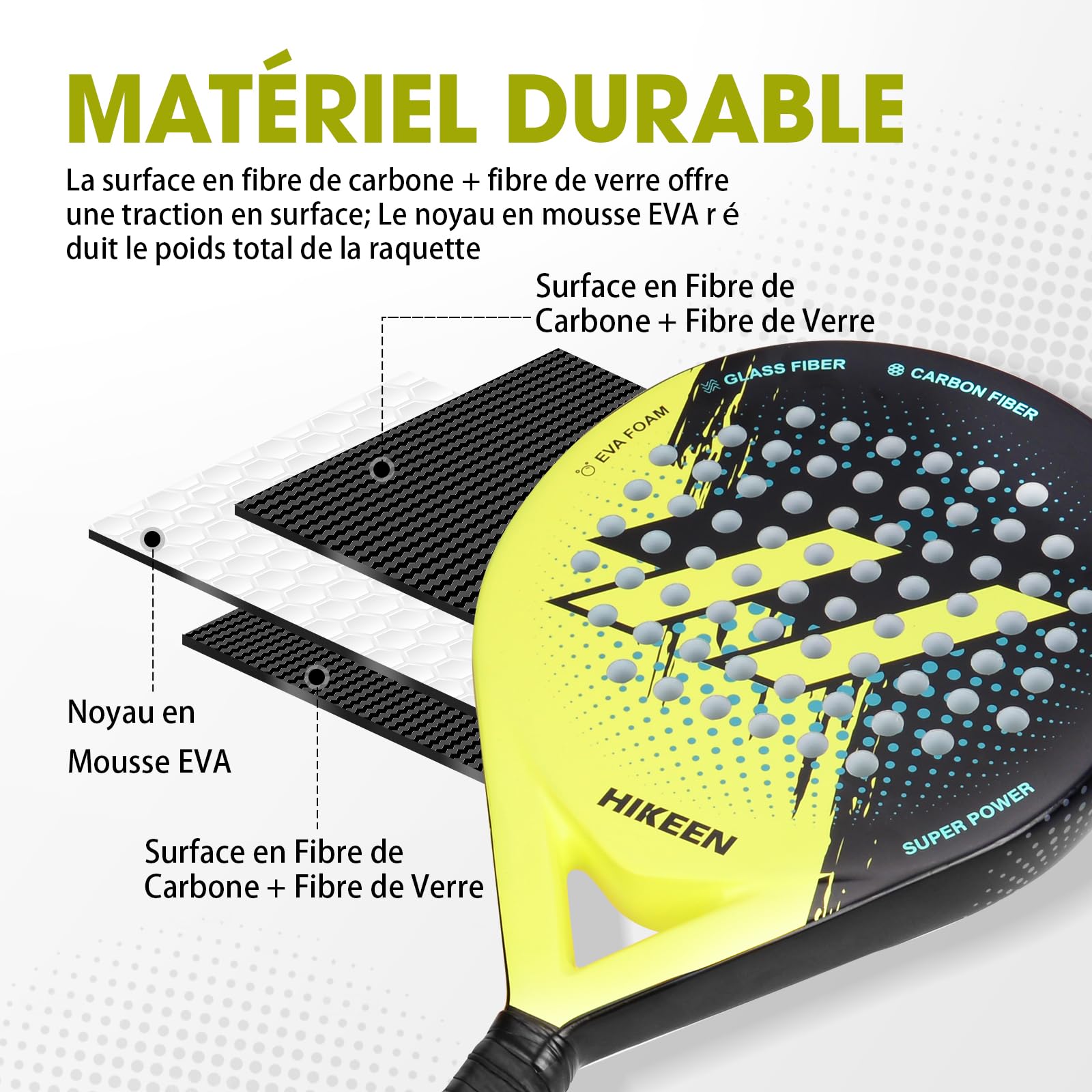BOOSTEADY Raquette de Padel Adultes, Raquette de Tennis en Fibre de Verre de Carbone avec Balles de Tennis, Raquette de Paddle Pickleball pour Adolescents Débutants Avancés