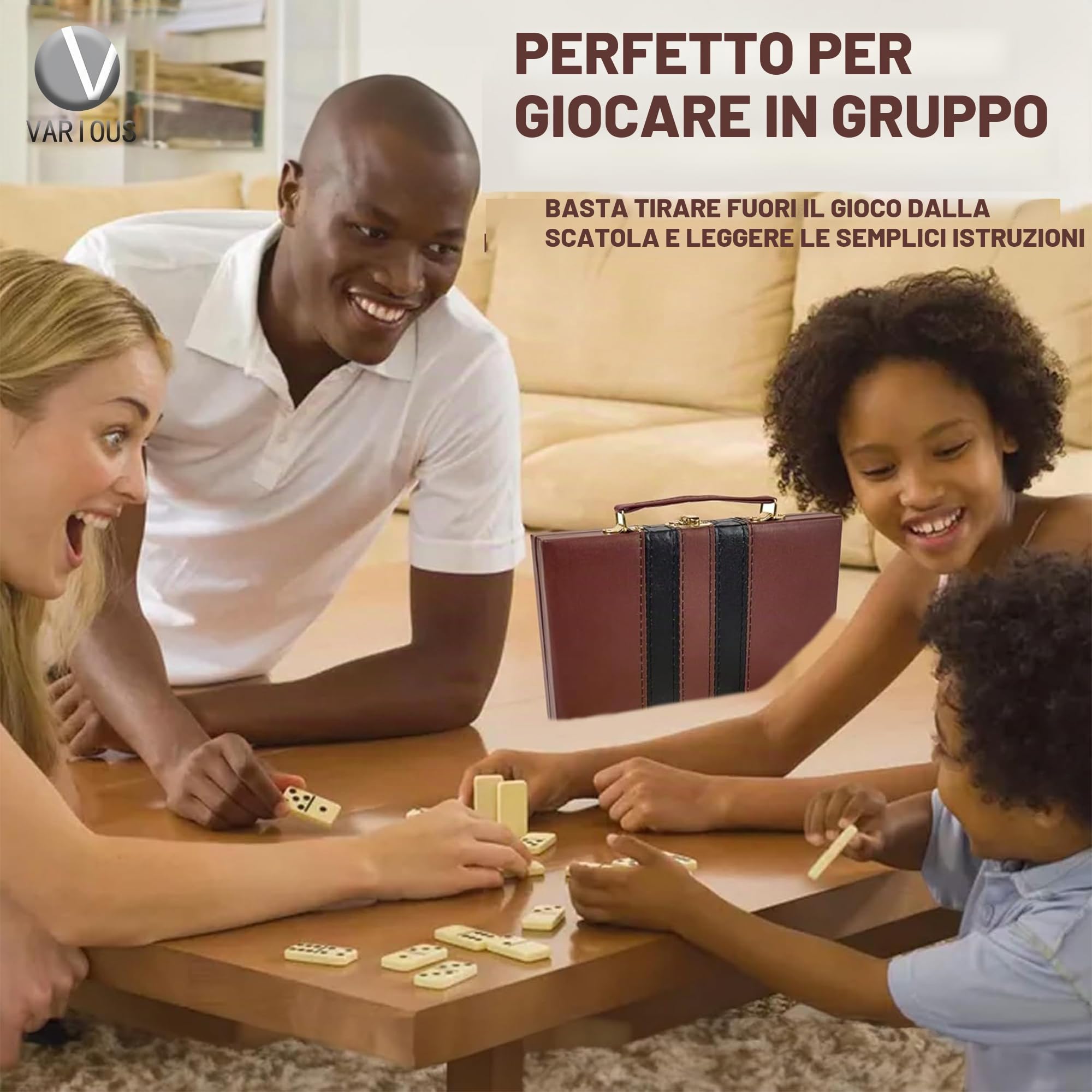 Various Domino Double 28 Gettoni Scatola In Similpelle, Gioco Da Tavolo Classico Per Bambini E Adulti
