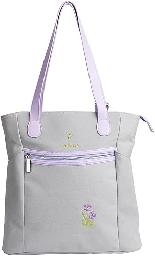 Vista 8 de Bolso de mano para mujer, lona de mezcla de algodón de 16 onzas con bordado floral, cremalleras metálicas y asas de piel sintética Aguamarina-azul