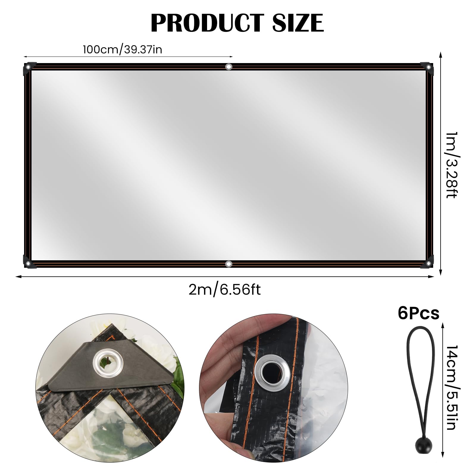Luabue 2M X 1M Clear Tarpaulin Waterproof Heavy Duty Transparent Tarpaulin Sheet with Eyelets Plastic Tarp Cover with 6Pcs Bungees Ball Cord for Greenhouse Garden Furniture Shed Outdoor Chicken Shed - Image 2