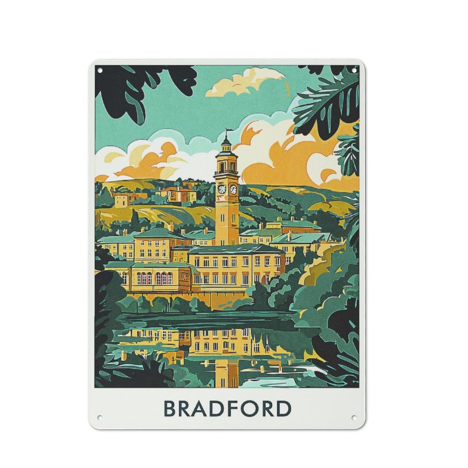 Bradford Cityscape Metal Wall Plaque 40x30cm, Character Room Wall Plaque for Hallway, Home Bar, Garage Or Study
