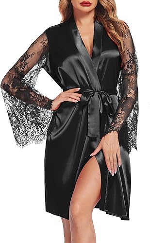 Avidlove Bata tipo kimono de satén para dama de honor y novia, boda, fiesta, preparación, bata corta