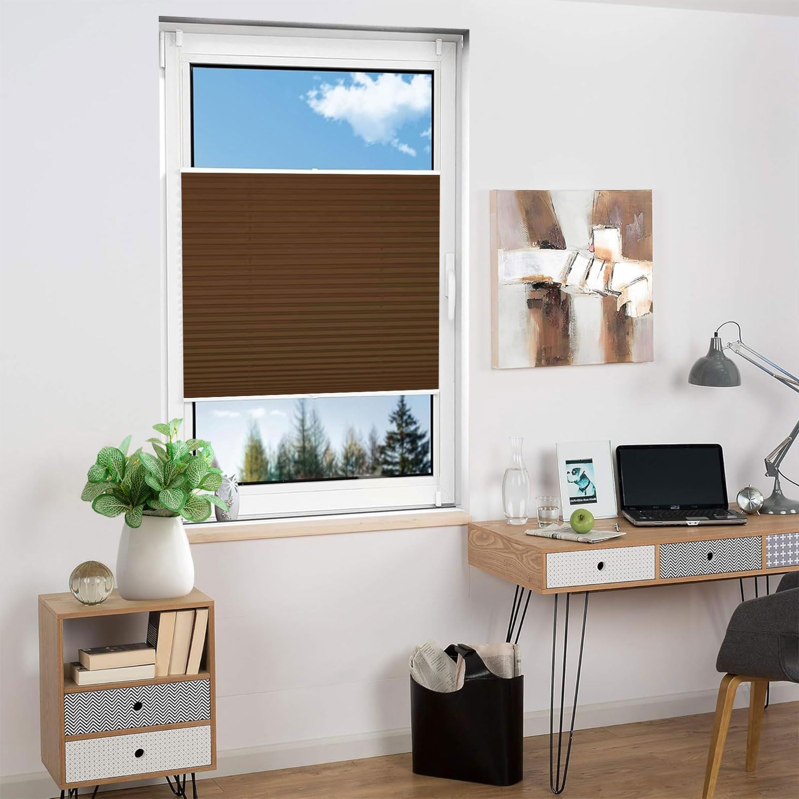 Plissee Ohne Bohren Verdunkelung 55 x 210 cm Verdunklungsplissee Uv-Schutz Verdunklungsplissee Nach Maß, mit Klemmfix für Fenster Und Tür, Braun