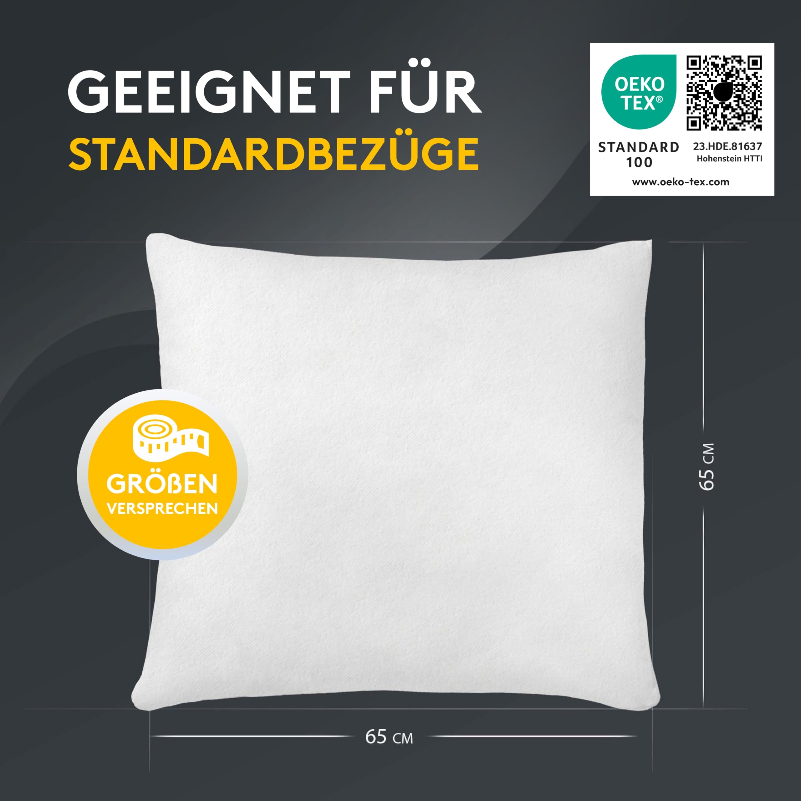 LILENO HOME Set di 6 riempimento cuscino 65x65 cm - Cuscino interno lavabile a 40°C adatto per allergici - Cuscino in poliestere come cuscino per divano, cuscino per la testa