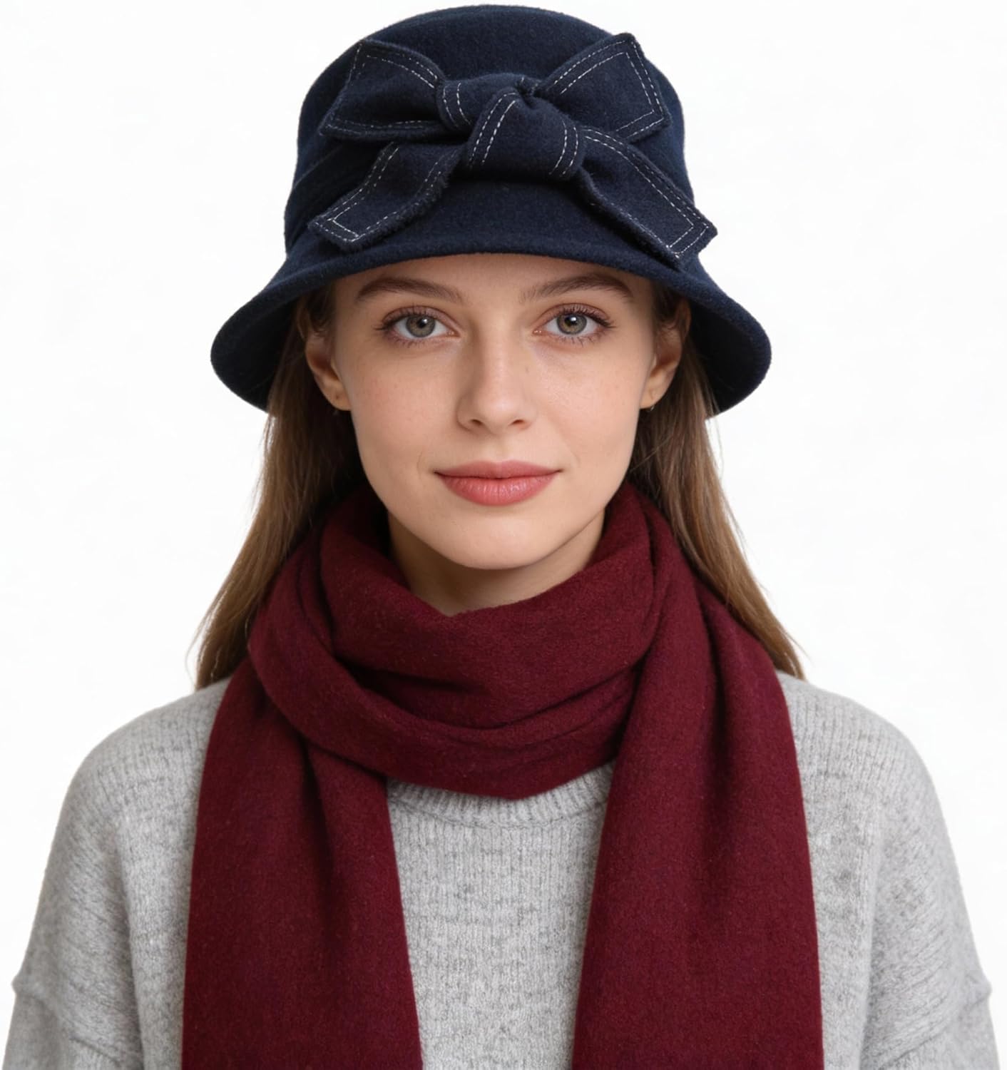 Women Felt Bucket Hat Vintage Floral Wool Dress Winter Hats - Image 3