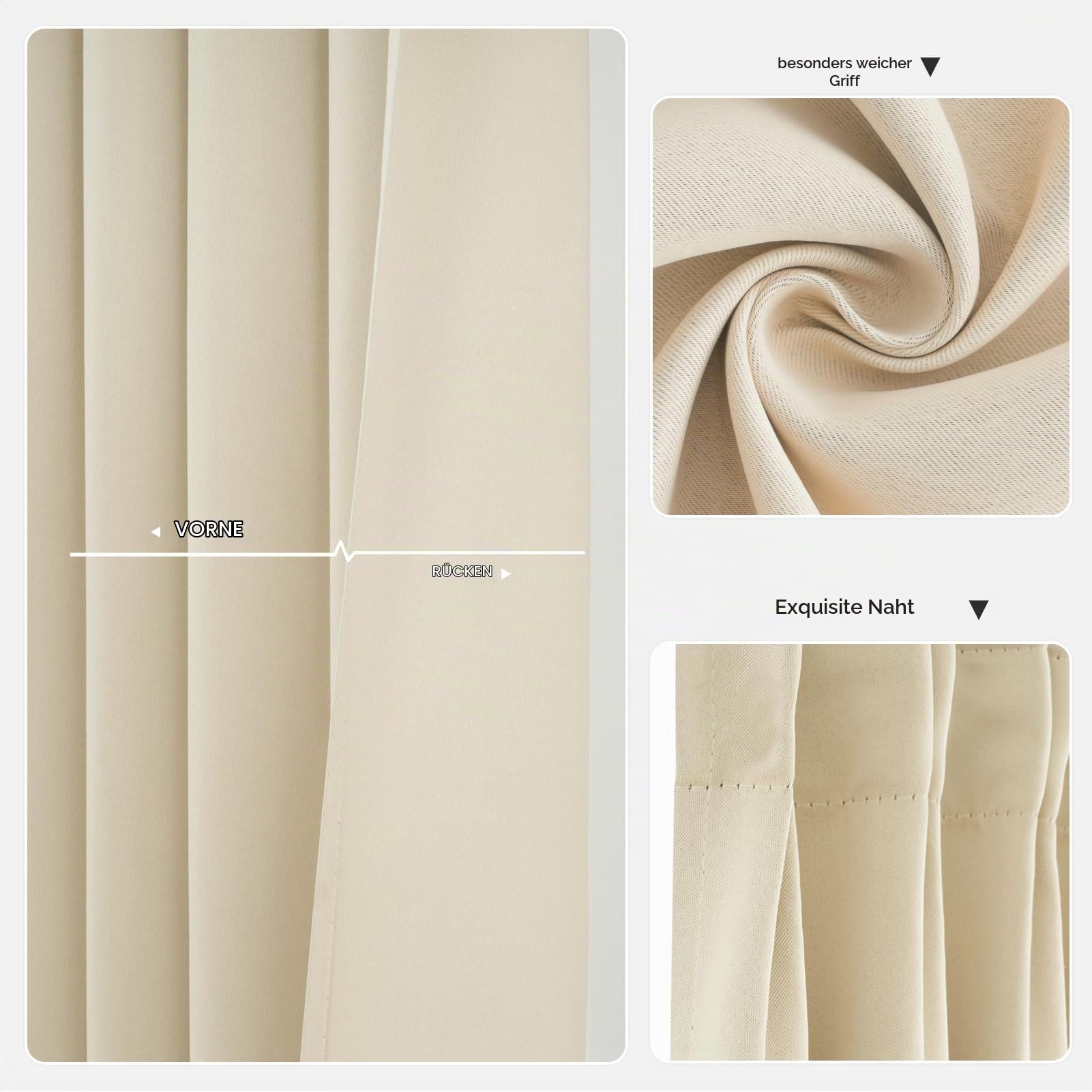 MRTREES Verdunkelungsvorhänge mit Bleistiftfalten, wärmeisolierte Vorhänge für Schlafzimmer, Wohnzimmer, mehrere Aufhängemethoden, 2 Paneele, 140 x 175 cm, Beige
