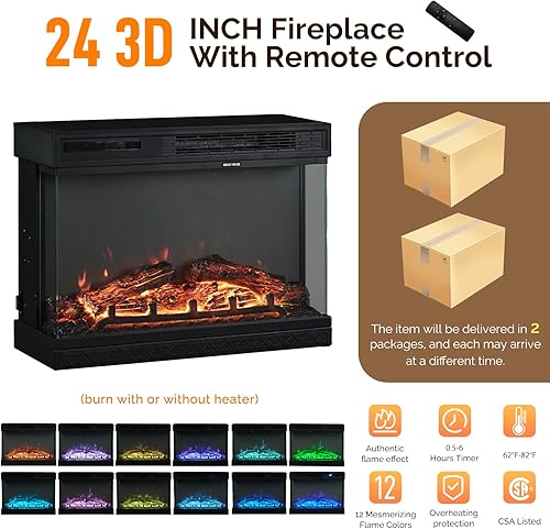 Miniatura 5 de Bonnlo Soporte de TV con chimenea para televisores de hasta 65 pulgadas, consola de TV moderna con chimenea eléctrica con calentador de vidrio de 3