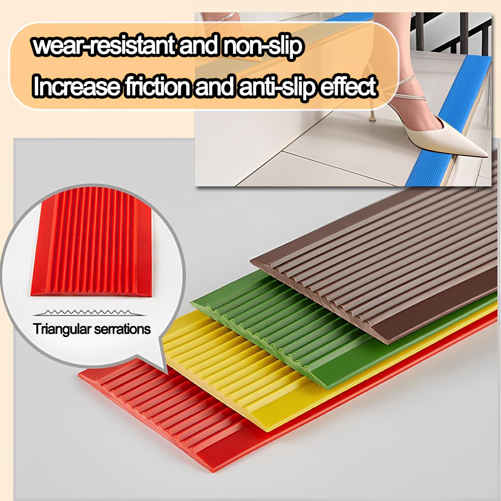 Perfil De Borde De Escalera,PVC Adhesivo Tiras Protectoras Antideslizantes Tira De Umbral Para Uso En Interiores Y Exteriores(Orange,50mmx10m)