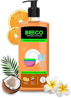 Beco Natural Dishwash Liquid-750ml |Orange Citrus Freshness| 100% Ecofriendly-Tough Grease removal Antibac formula| Leaves No residue, Baby & Pet Safe Price in India