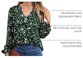 BLENCOT Women's Casual Boho Floral Print Chiffon Blouses Smocked V Neck Long Sleeve Loose Tops Shirts