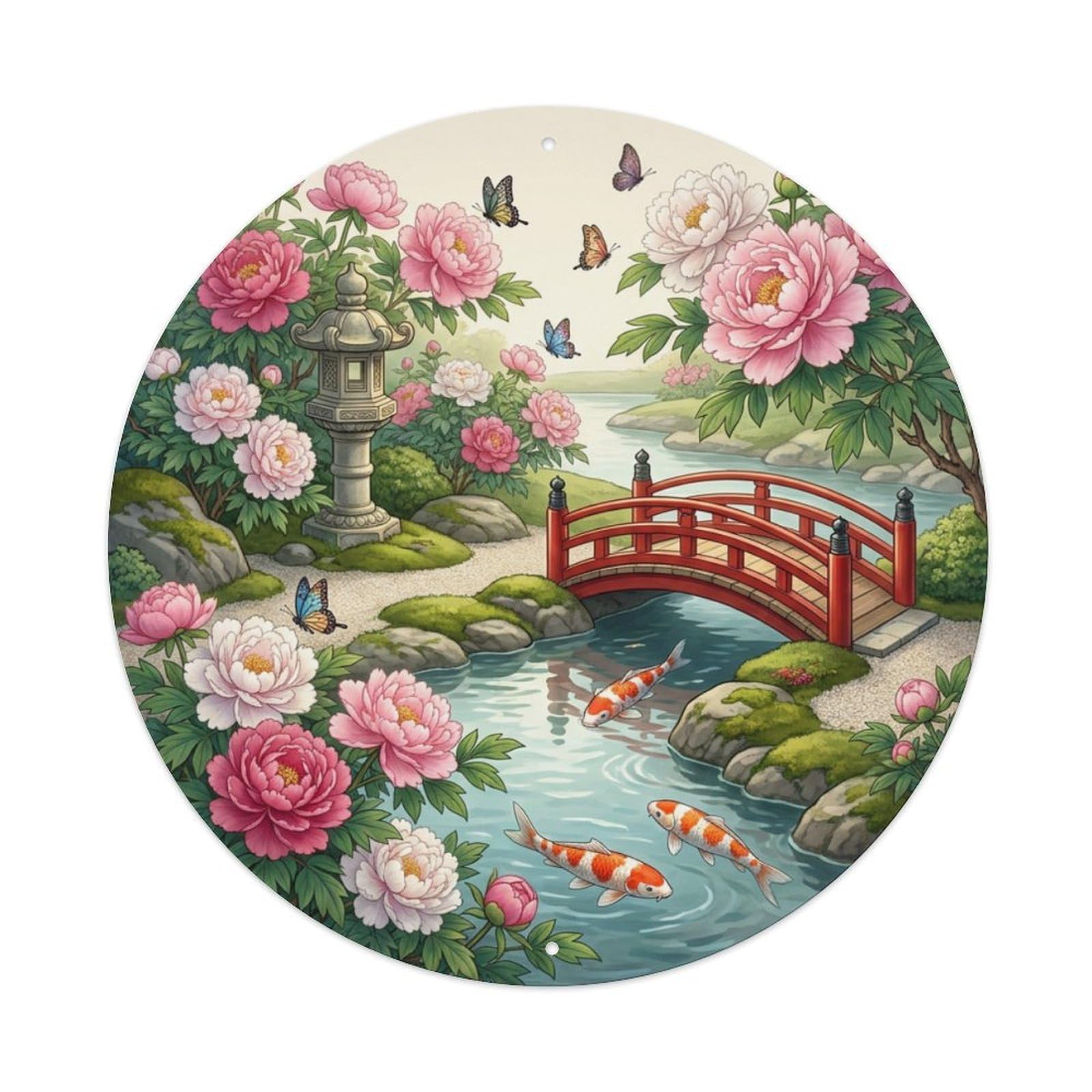 Galvaxio Style Japanese Koi Fish Peony Garden Luxurious Flowers Metal Tin Sign