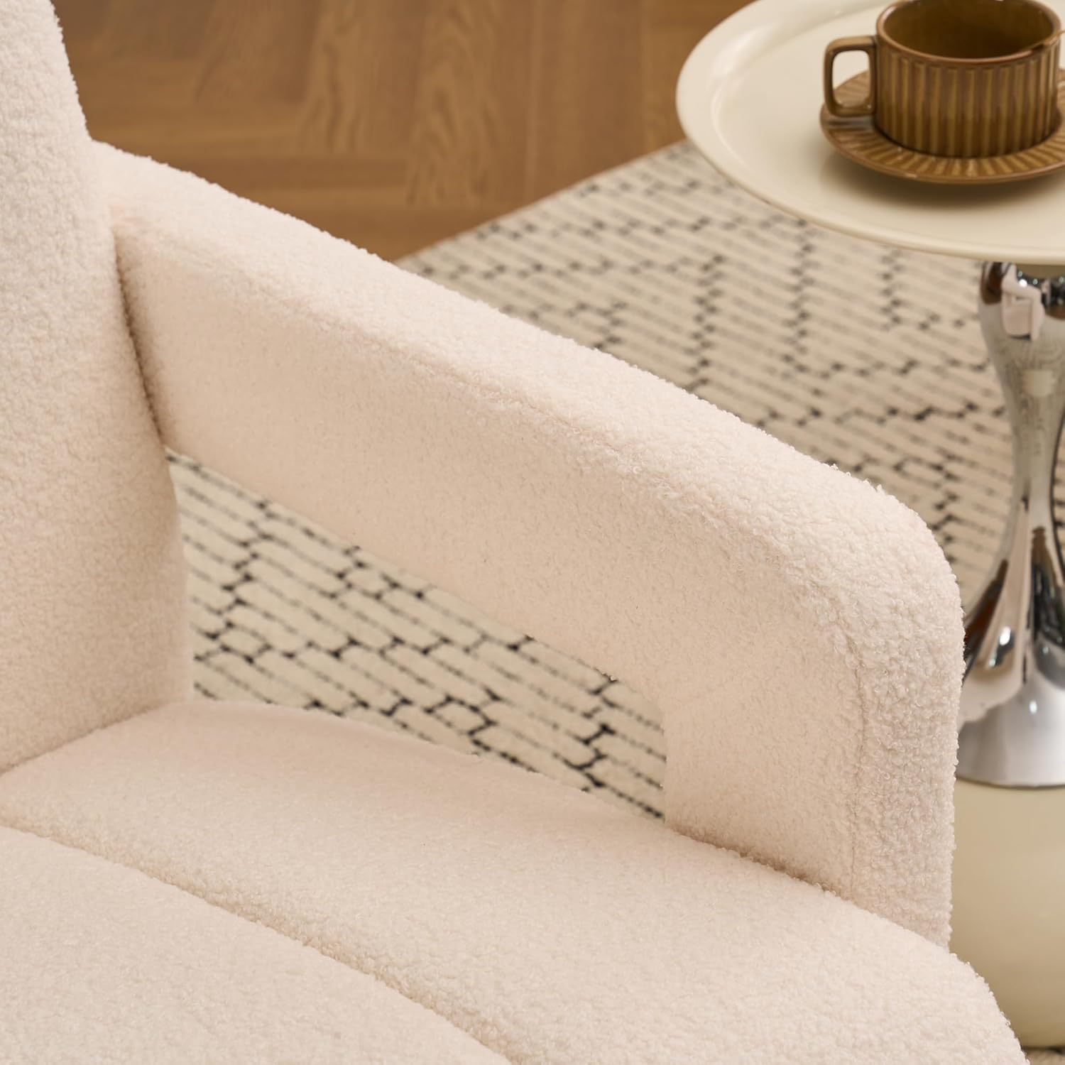 Mid Century Accent Chair, Comfy Living Room Chairs, Modern Upholstered Sofa Chair, Boucle Armchair, Lounge Reading Chair for Living Room, Bedroom (Ivory)