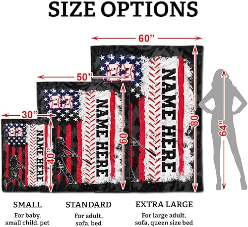 Miniatura 2 de TEEMAN Manta de béisbol personalizada para niño, regalos de noche de béisbol para adultos mayores 2024, manta de bandera estadounidense, regalos de