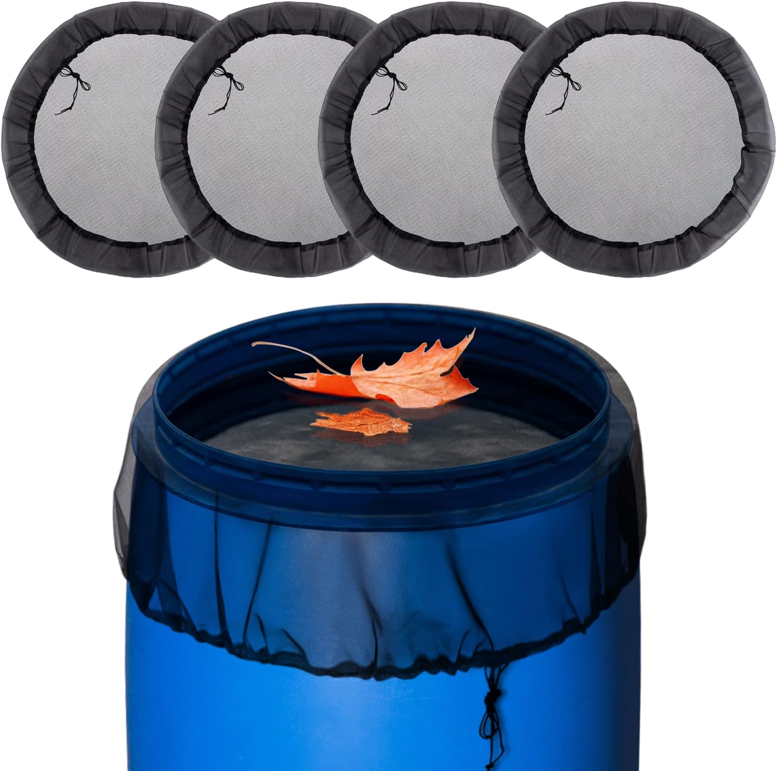 Mesh Cover for Rain Barrels - 4pcs 39in Rain Barrel Netting with Drawstring, Water Collection Buckets Tank Protector Screen for Preventing Fallen Leaves in Outdoor Garden Eaves