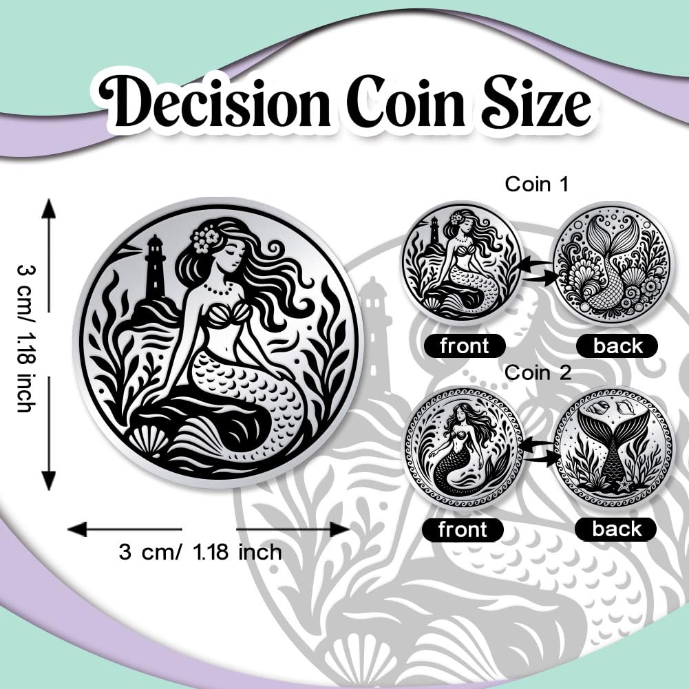 UNICRAFTALE 2Pcs Stainless Steel Double Sided Decision Coins Mermaid Coin Mermaid Princess Decision Coin Ocean Sea Theme with Paper Box for Women Commemorative Gifts - Image 3