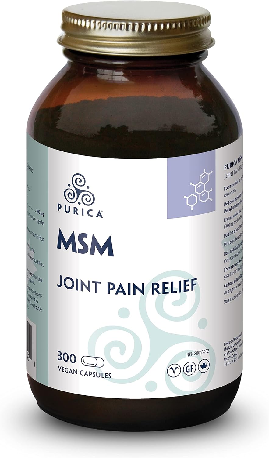 PURICA MSM, 300 Capsules Enhanced Joint Support, NonGMO & Vegan