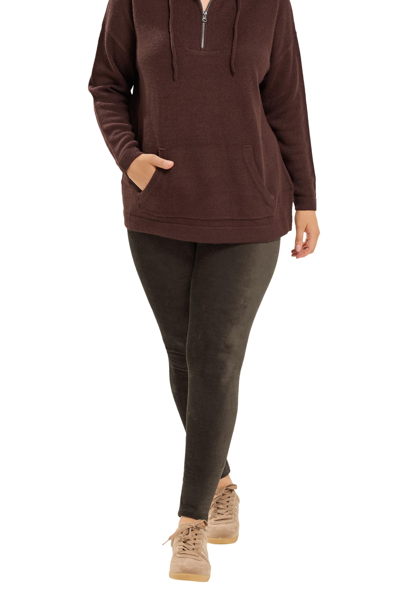 Yours Women's Chocolate Curve Brown Cord Leggings - Plus Size Curve