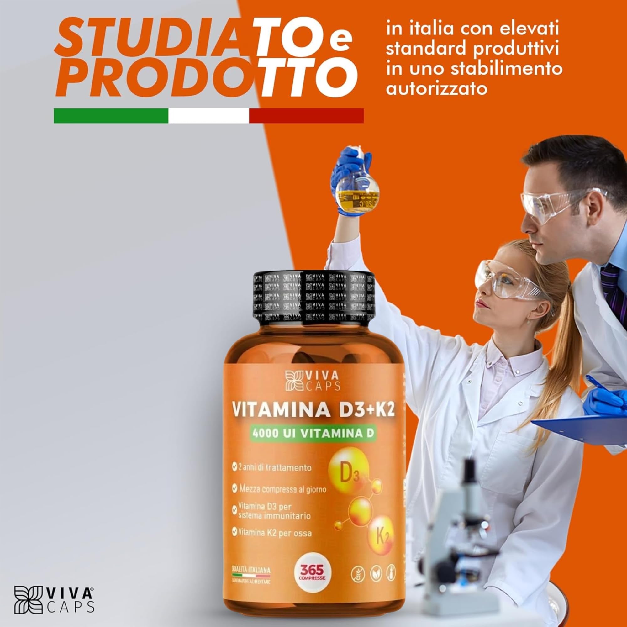 Vitamina d3 k2 mk7 vegana alto dosaggio 365 Micro compresse, Vitamina d3 4000 ui e 200 mcg di Menachinone per sistema immunitario, ossa e denti - Made in italy