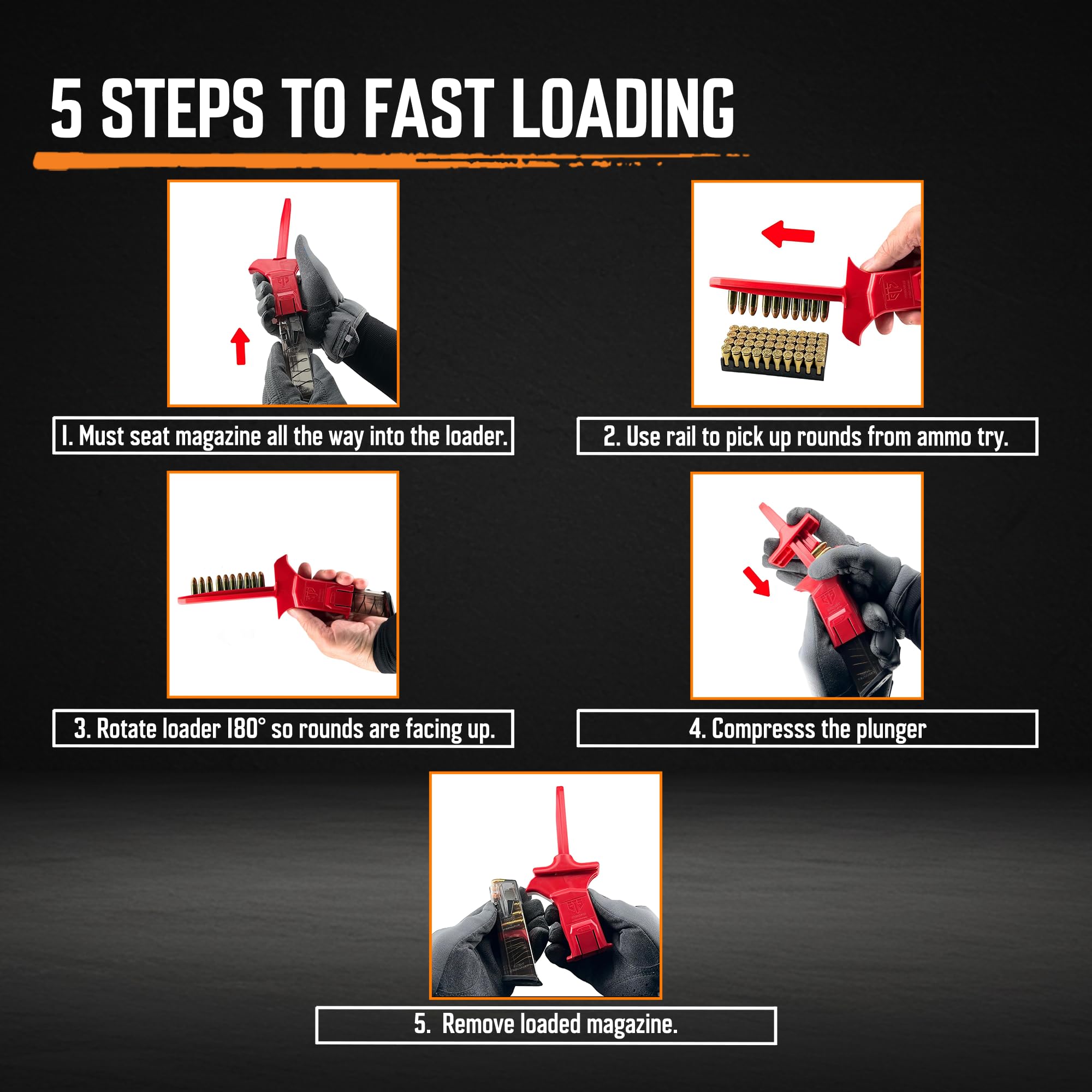 ETS Speed Loader for Glock Magazines 9mm 40 SW and More CAM Gen II Red Color