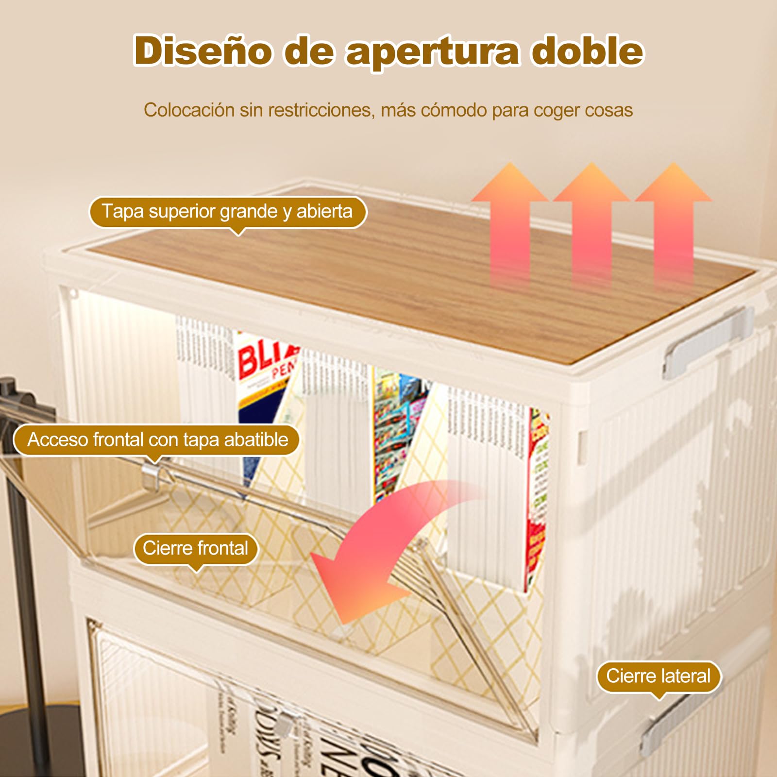 Ergocar Caja de Almacenamiento de Plástico Plegable, Cajas de Almacenamiento Durable Apilables con Tapas, Gran Capacidad Cajas de Almacenamiento, para Dormitorios, Salas de Estar
