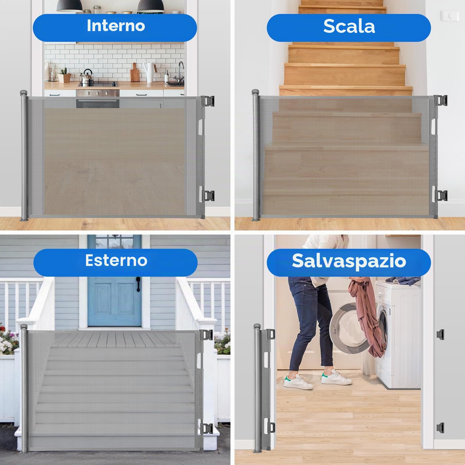 Cancelletto per Bambini Estensibile, 0-140 cm Cancello di Sicurezza Retrattile per Bambini e Animali Domestici per Scale e Corridoi Interni ed Esterni (Grigio)