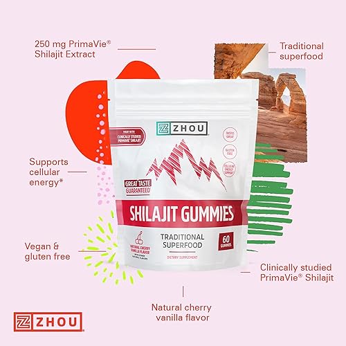 Miniatura 5 de ZHOU Shilajit - Gomitas Shilajit puro del Himalaya para hombres y mujeres con extracto de resina natural, 250 mg por porción, clínicamente