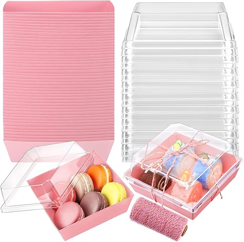 Ctosree 100 cajas de papel para embutidos con tapas transparentes, cajas desechables de 4.5 pulgadas, cajas cuadradas para postres, cajas de