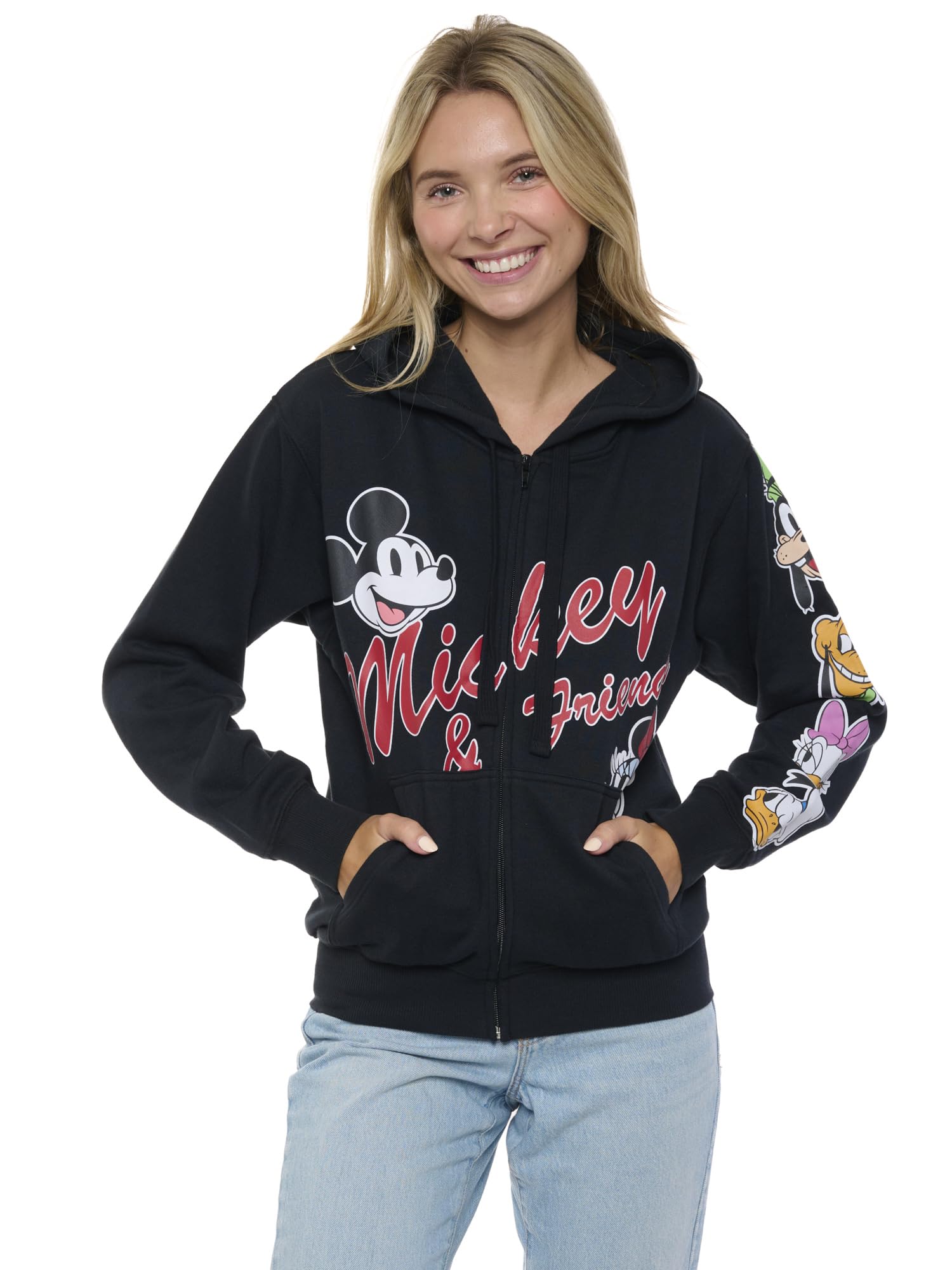 Disney Mickey Mouse - Felpa da donna con cappuccio e zip, in pile, con Paperino e Plutone