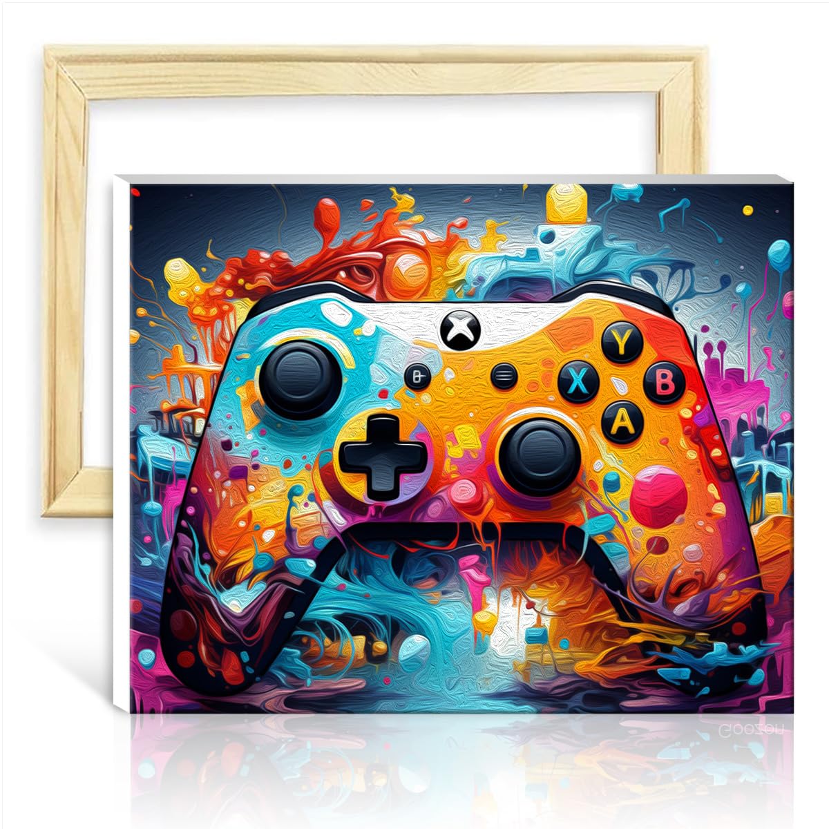 TANGFEIY Digital Painting Kits Cartoon Game Controller Oil Painting DIY Digital Art Artwork with Brushes and Acrylic Pigment on for Home Decor DIY Frame(30x40cm)