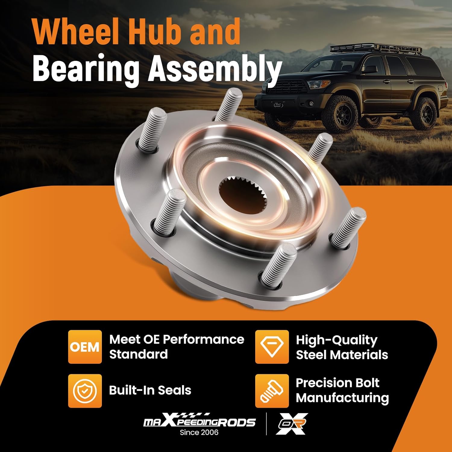 maXpeedingrods 517011 Front Wheel Bearing and Hub Assembly for Toyota Tundra 2000-2006 Tacoma 1999-2004 Sequoia 2001-2007 4 Runner 1996-2001, 2WD Only 6 Lug, Replace 710571