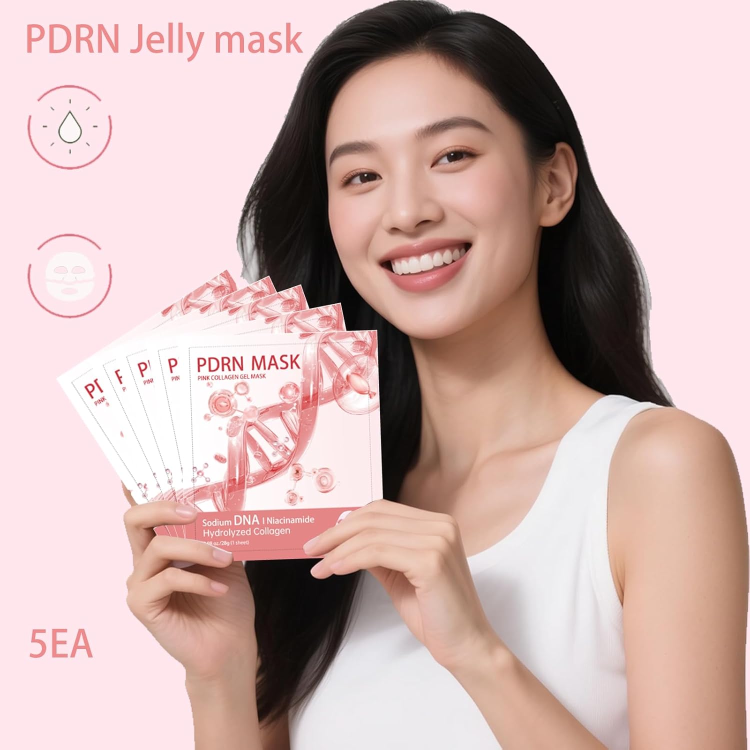 5 Pack Salmon DNA PDRN Pink Collagen Gel Face Mask, Overnight Hydrogel Real Deep Mask Korean Skincare - Enhancing Recovery for All Skin Types and Radiance Boost, elasticity, hydrating, firming - Image 8