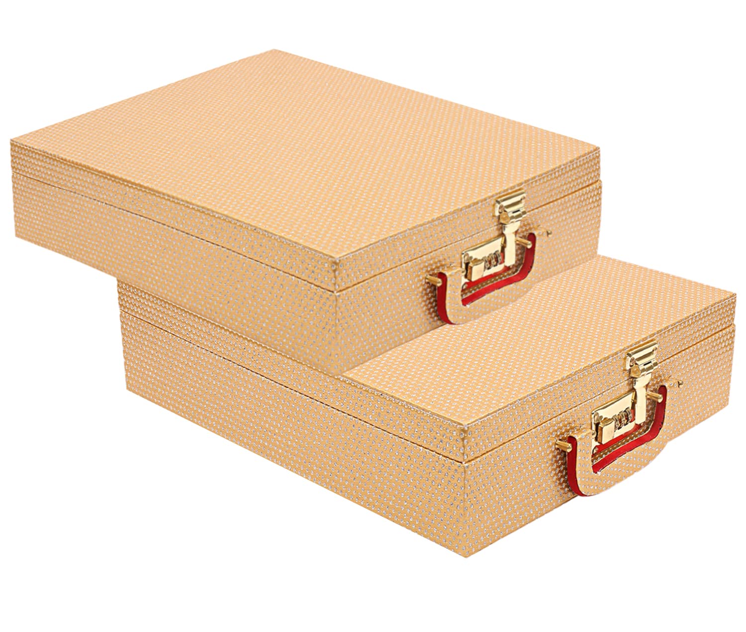 Kuber Industries Multipurpose Wooden Zebra seamless Pattern 5 Rod Bangle Box/Organizer With Mirror & Number Lock System- Pack of 2 (Gold)-47KM0643