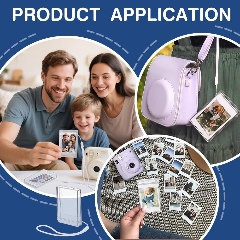 FINGERINSPIRE 3PCS Picture Holder Storage Case Plastic Instant Camera Film Accessories 3.4x2.1inch Rectangle Clear Photo Pouch Travel Photo Holder Protective Case with Wrist Lanyard for 3inch Photo image 5