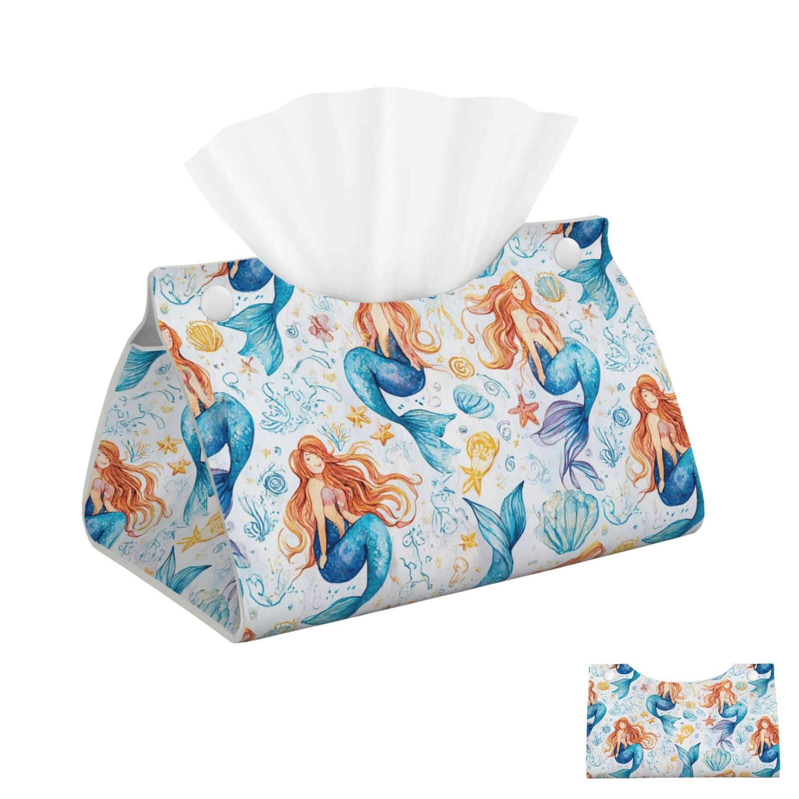 Watercolor Mermaid Tissue Box Cover Square Cube Boxes