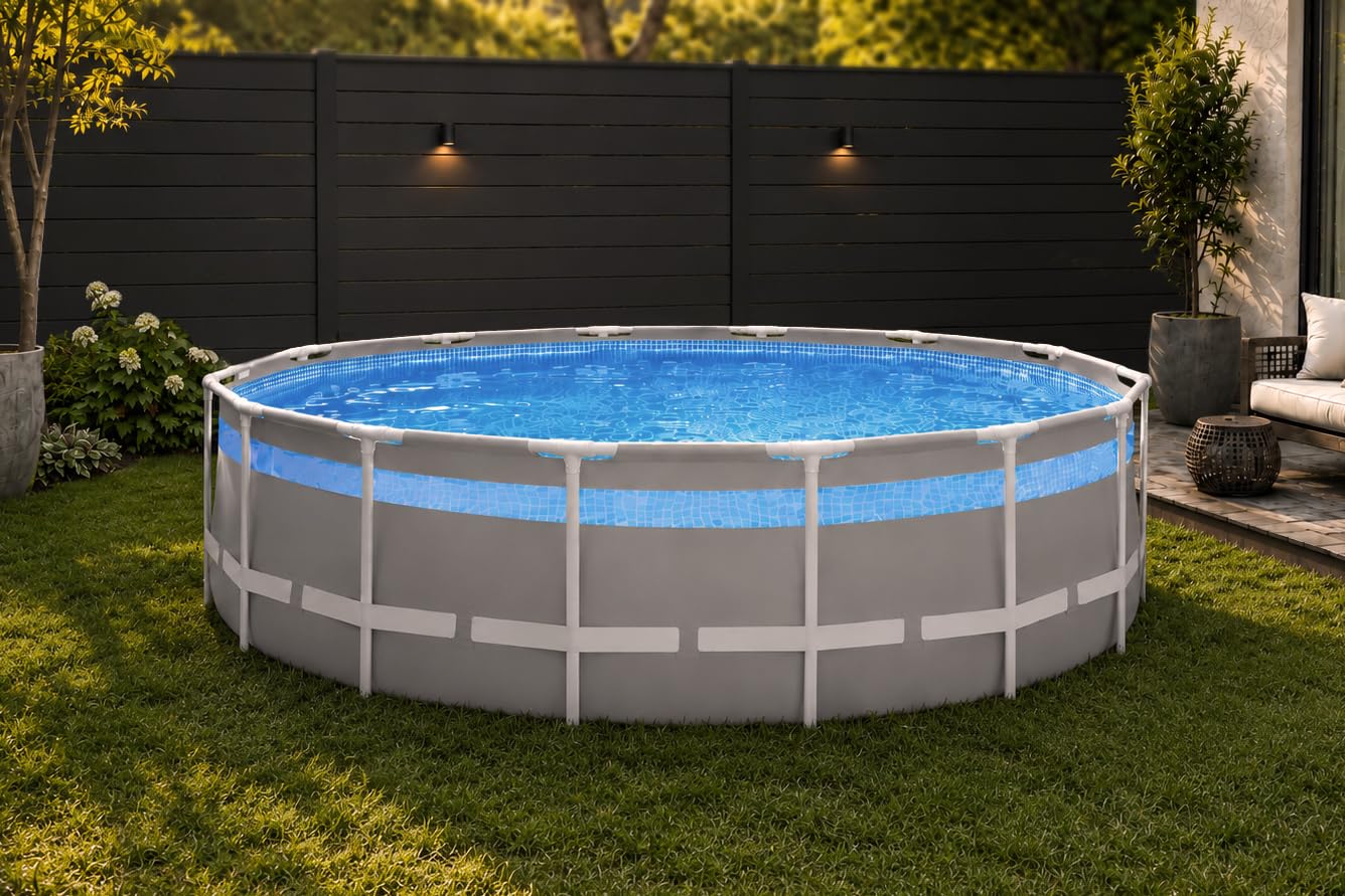 Frame Pool Set Panorama Ø 488 x 122 cm - 19.156 l - Mit umlaufendem Panoramafenster - Inkl. Filteranlage, Sicherheitsleiter, Abdeckplane & Bodenschutzplane