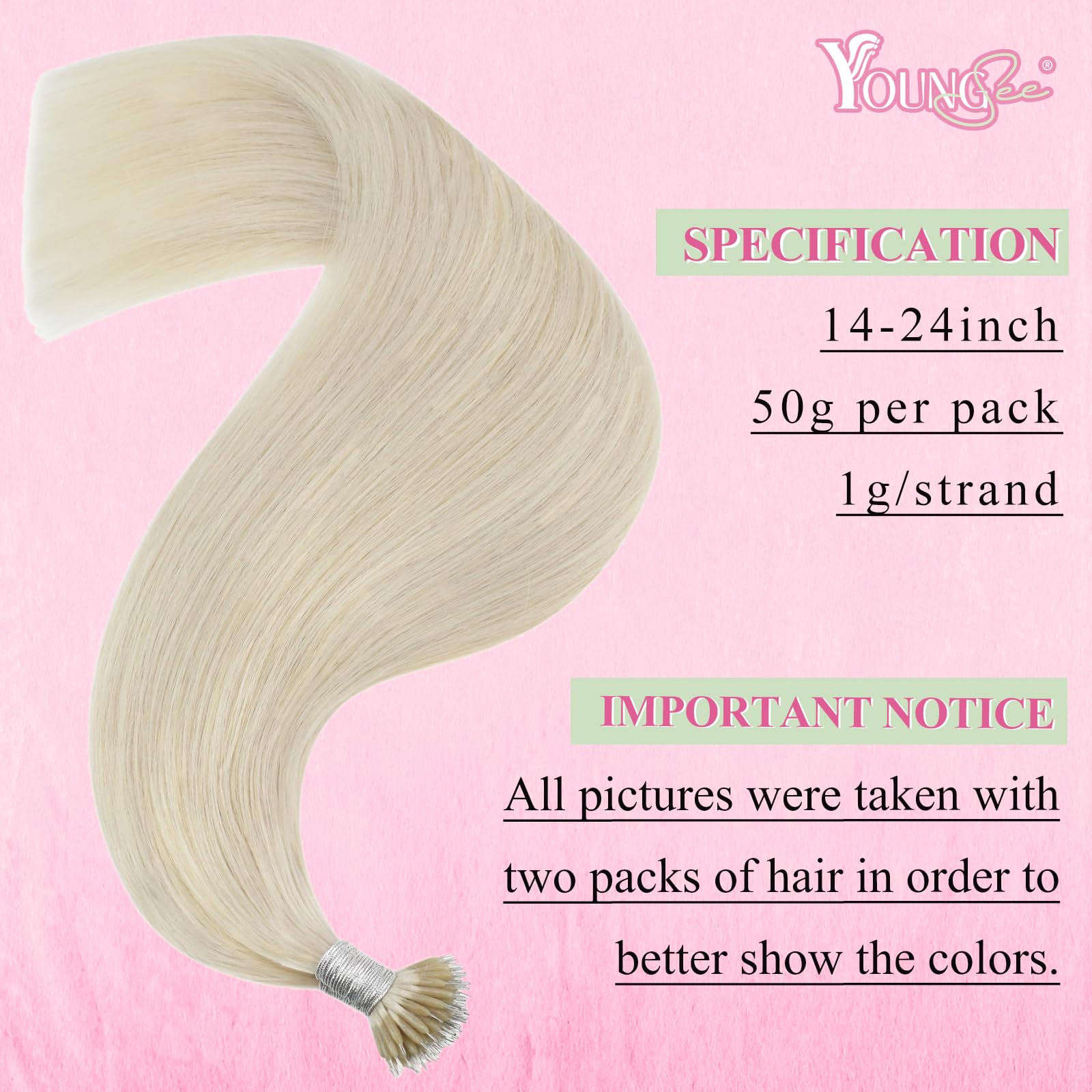 YoungSee Nano Beads Hair Extensions Blonde 22inch Nano Hair Extensions Real Human Hair Platinum Blonde Nano Ring Extensions White Blonde for Women Long Straight Cold Fusion 50s 50g - Image 3