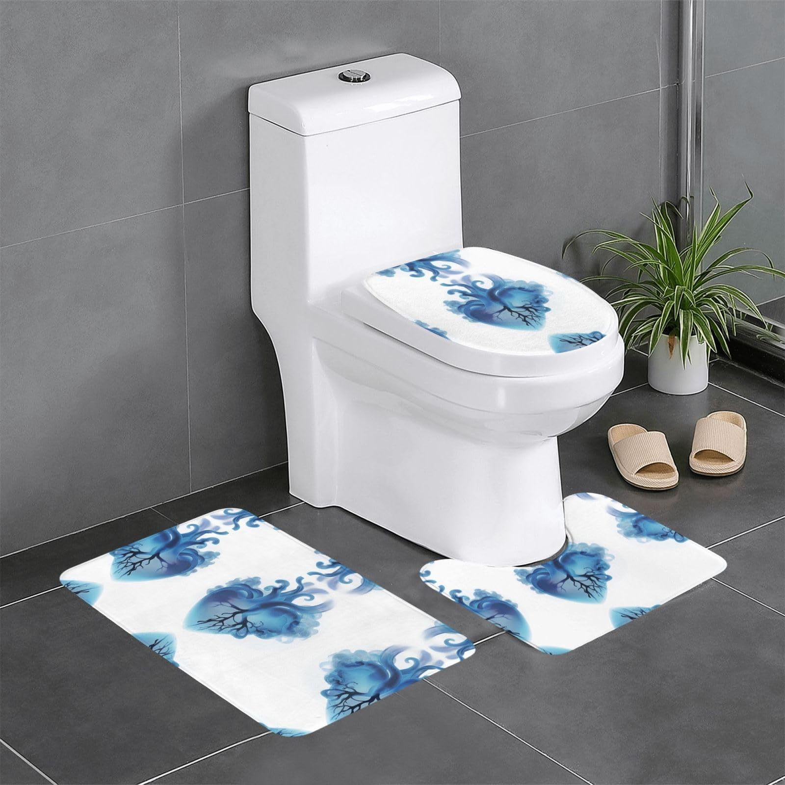 Tapis de salle de bain antidérapants pour éviter les glissades lot de 3 bleu