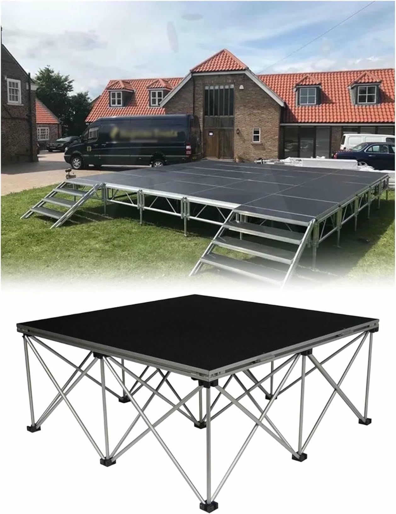 Kit Piattaforma Pieghevole - Si collega a Una Piattaforma elevatrice, Adatto per Eventi, spettacoli e batterie per Gruppi Musicali - Portatile, Regolabile in Altezza e Facile da installare,
