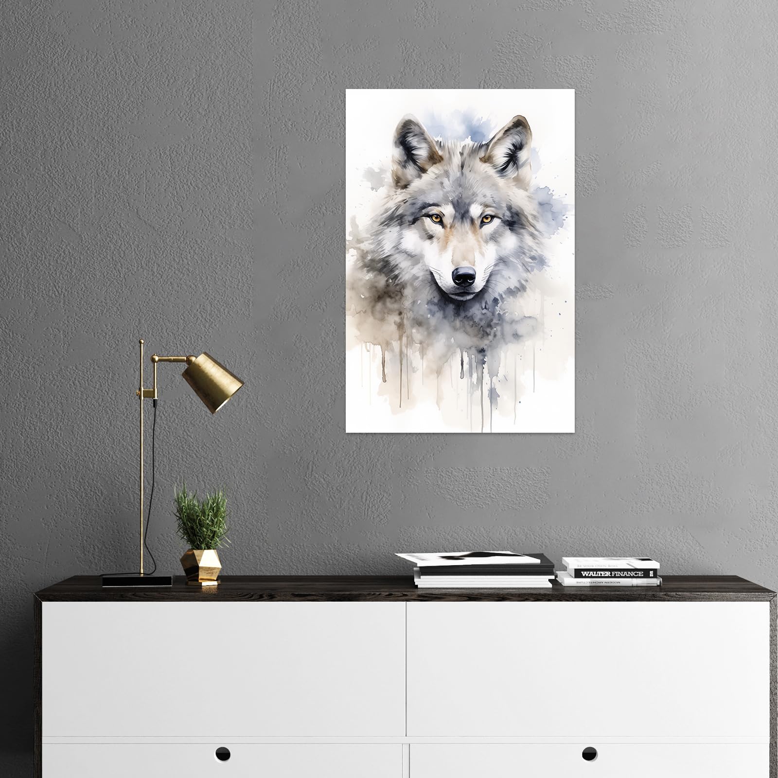 CCWACPP Wolf Canvas Wall Art Watercolor Animal Pictures Abstract Wildlife Portrait Painting for Living Room Bedroom Office Home Wall Decor Framed (30.00 x 45.00 cms) - Image 4