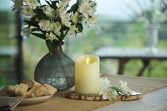 Luminara Scalloped Edge Flameless LED Candle, Ivory, 3 x 5, Battery Operated, Moving Flame, Real Wax Pillar with Timer, Vanilla Honey Scented